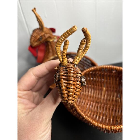 Vintage Nesting Deer Baskets Brown Wicker Reindeer Rattan Planter Weave Woven - Picture 12 of 16